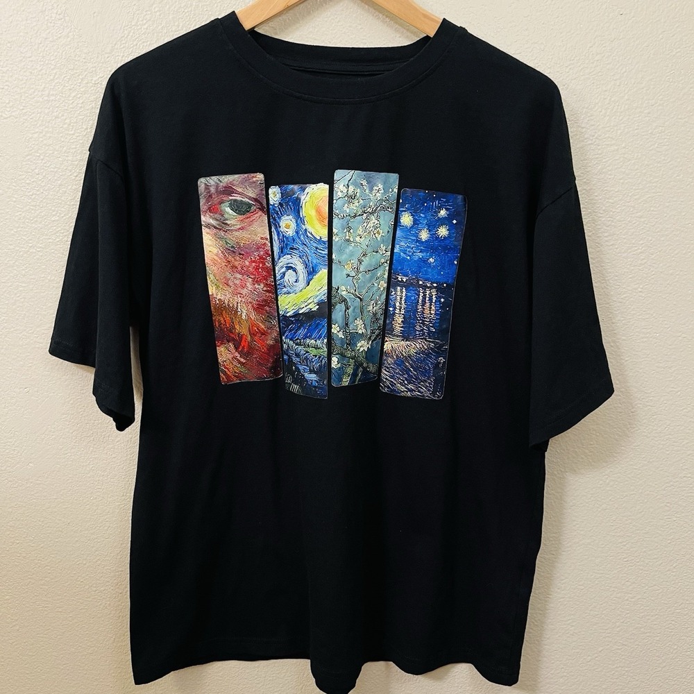 SHEIN Van Gogh Oversized Art T-shirt Black Multi Women's Size XS -  Up To L READ
